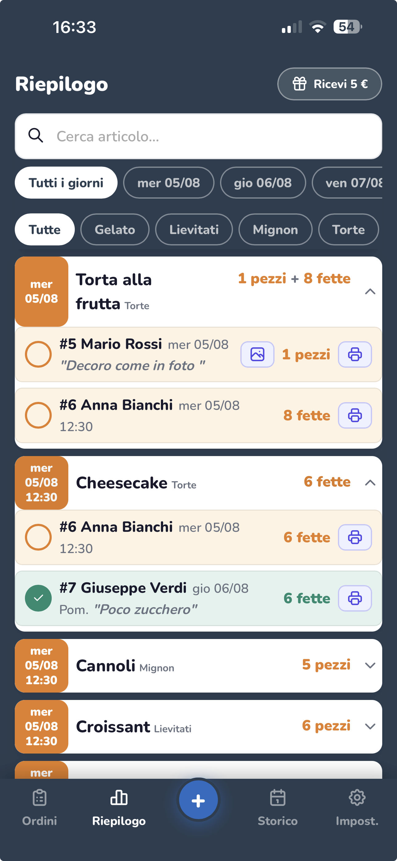 Schermata Riepilogo di OrdinInOrdine su smartphone, con gli ordini aggregati per articolo